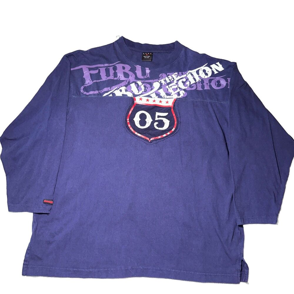 Vintage FUBU Shirt Mens XL Blue Long Sleeve Collection Hip Hop Streetwear Y2K